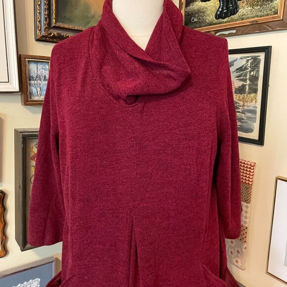 Coldwater Creek Womens Red Cowl Neck Cozy Sweater Dress With Pockets Size L - Picture 2 of 5